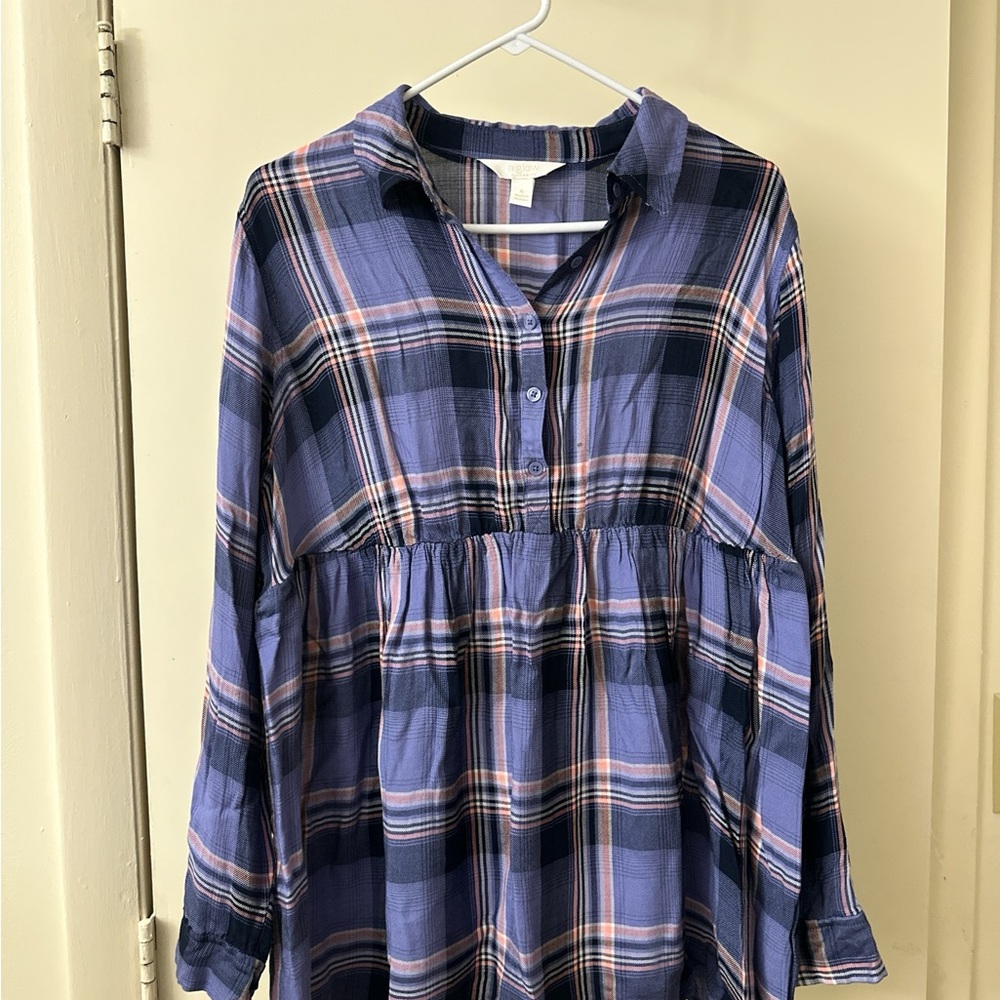 a:glow Maternity Navy and Pink Plaid Shirt